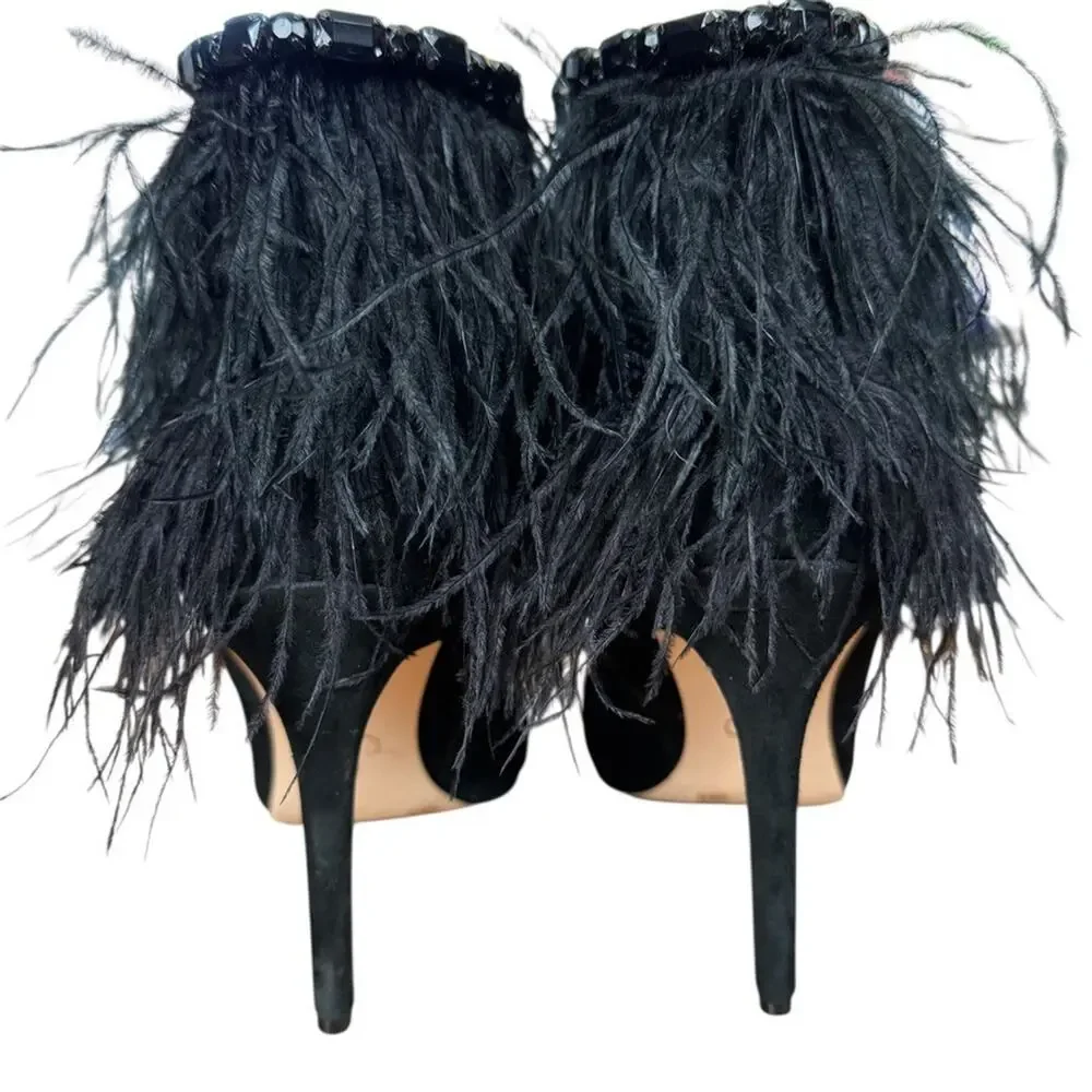 Jessica Simpson Piume Feather Black High Heel Ankle Boots Booties Shoes sz 10